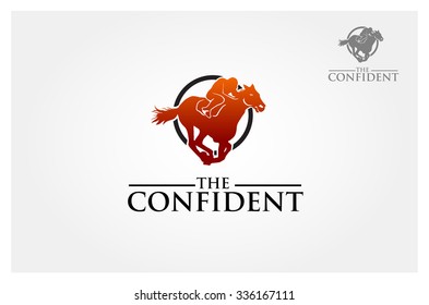 The Confident Vector Logo Template. Silhouette of horse races, vector logo illustration.