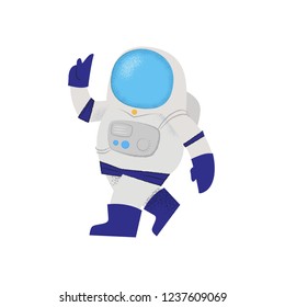 Confident walking astronaut. Personage, spacesuit, mission.Can be used for topics like cartoon, discovery, exploration