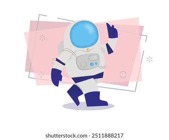Confident walking astronaut. Personage, spacesuit, mission.
Can be used for topics like cartoon, discovery, exploration