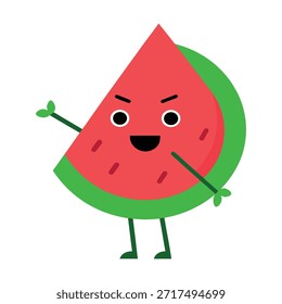 Personaje de sandía confiado que señala hacia adelante la obra de arte rosada caliente del Vector plano ideal para el marketing de las señales de la dirección y las imágenes lúdicas