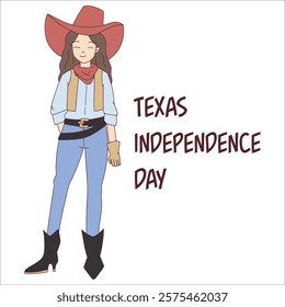 A confident woman in a cowboy hat and boots, symbolizing Texas pride and celebrating Texas Independence Day. A fun and bold representation of Texan heritage