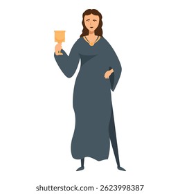 Confident woman in medieval attire holding a golden goblet