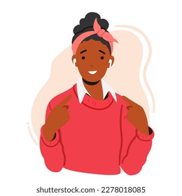 Confident Woman Pointing To Herself With A Positive Expression On Her Face Expressing Sense Of Self-assurance, Promote Self-love, Confidence, Or Personal Growth. Cartoon People Vector Illustration