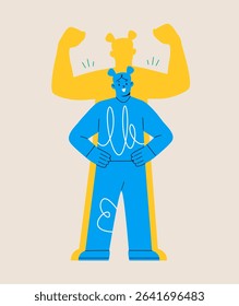 Confident woman with power and strength in spirit. Self-confidence and motivation concept. Colorful vector illustration
