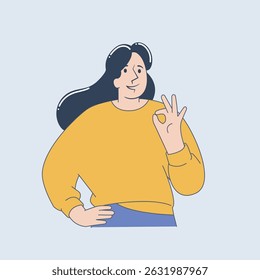Confident Woman Showing Okay Sign Illustration