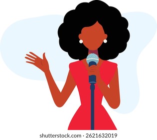 Confident Woman Speaking on Stage with Microphone - Flat Vector Illustration