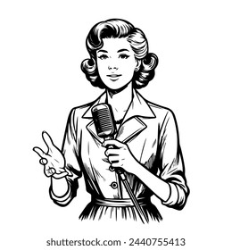 A confident woman speaks. Illustration in a bold Pop Art style. Perfect for education, coaching, or political themes.