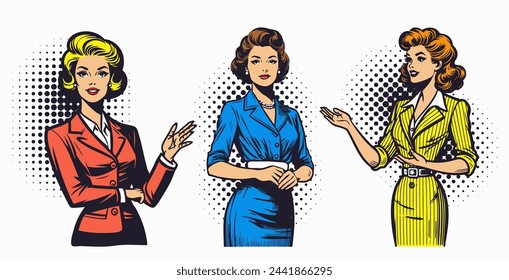 A confident woman speaks. Illustration in a bold Pop Art style. Perfect for education, coaching, business, or political themes.