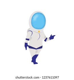 Confident woman walking in space suit. Personage, pioneer, explorer.Can be used for topics like universe, discovery, space tourism