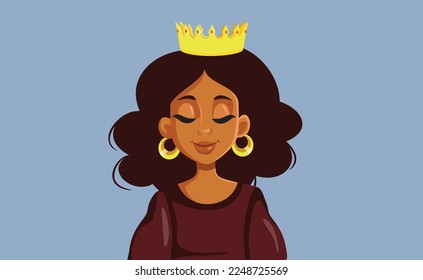 
Confident Woman Wearing a Golden Crown Vector Cartoon Illustration. Happy girl feeling like a princess smiling with confidence 
