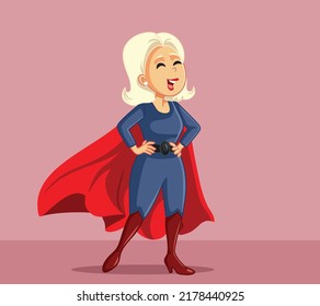 
Confident Woman Wearing Superhero Cape Vector Cartoon Illustration. Super girl with strong cool attitude standing and smiling
