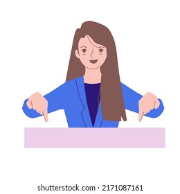 Ilustraciones de vectores planos de mujeres confiables. Mujer de presentación, mujer de negocios y exitosa trabajadora de oficina. Contratación de chicas. Personajes de dibujos animados para jóvenes.