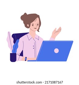 Ilustraciones de vectores planos de mujeres confiables. Mujer de presentación, mujer de negocios y exitosa trabajadora de oficina. Contratación de chicas. Personajes de dibujos animados para jóvenes.