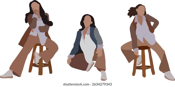 Confident Women's Postures - Elegant Vector Illustration