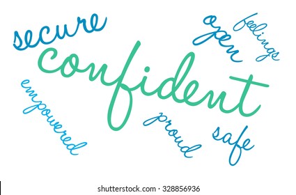 Confident word cloud on a white background. 