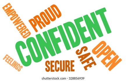 Confident word cloud on a white background. 