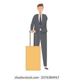 Confident young adult businessman with briefcase standing in a professional, elegant, and modern business attire, illustrated in a minimalistic, flat design vector on a clean white background