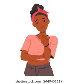 Confident Young Black Woman Pointing Directly At Viewer With Her Index Finger, African Female Character Displaying Determination And Assertiveness In Her Gaze. Cartoon People Vector Illustration