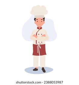 Confident Young Kid Chef with Crossed Arms. Junior Chef in Chef Hat.