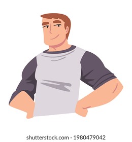 Confident Young Man, Man Expressing Positive Emotions, Self Love, Self Pride, Acceptance, Esteem Cartoon Vector Illustration