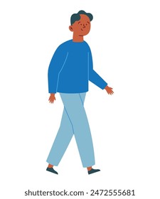 confident young man walking cartoon