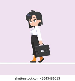 Confident young professional woman walking with briefcase illustration