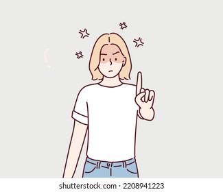 confident young woman showing stop gesture. Hand drawn style vector design illustrations.