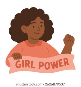 Confident young woman standing proudly, minimalist cartoon character for empowerment themes.