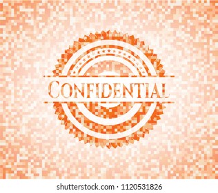 Confidential abstract emblem, orange mosaic background