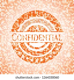 Confidential abstract emblem, orange mosaic background