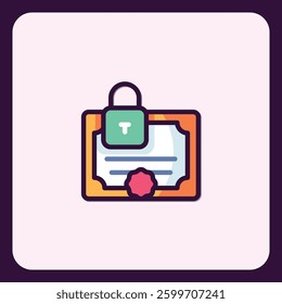 Confidential achievement certificate with lock, secure recognition icon