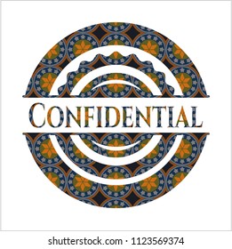 Confidential arabic badge. Arabesque decoration.