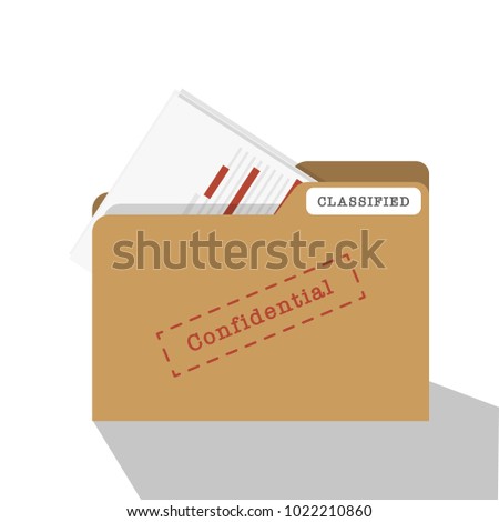 Confidential and classified data, top secret data concept illustration. paper with folder and label file confidential. flat vector illustration