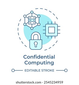 Confidential computing soft blue concept icon. Type of privacy enhancing technologies. Secure data processing. Round shape line illustration. Abstract idea. Graphic design. Easy to use in article