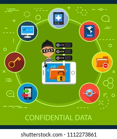 Confidential data flat icons concept. Vector illustration. Element template for design.