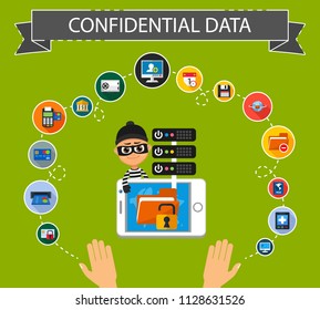 Confidential data flat icons concept. Vector illustration. Element template for design.