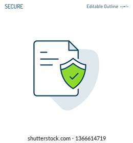 Confidential document icon, Cyber Secure data, Shield icon, Policies regulation, Corporate Business office files, Editable stroke