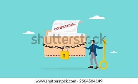confidential document or important business document, secret security key for privacy protection, security for save important files or documents, businessman lock document folder with security padlock