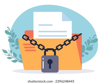 Confidential files document folder storage locked chained concept. Vector flat graphic design illustration

