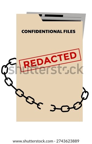 Confidential Files Folder with Redacted Stamp and Broken Chain, vector illustration