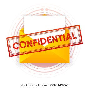 Confidential grunge stamp on email message. Red badge in shabby style. Vector illustration.