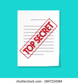 Confidential information document or text file with top secret old stamp vector flat icon illustration, idea of private restricted data report page