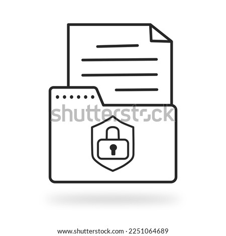 confidential information icon, protect folder with document, secure personal data, file private, thin line symbol on white background - editable stroke vector illustration.