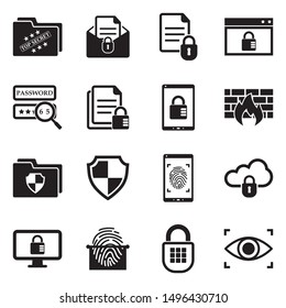 Confidential Information Icons. Black Flat Design. Vector Illustration.