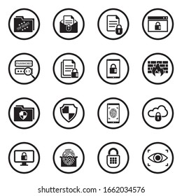 Confidential Information Icons. Black Flat Design In Circle. Vector Illustration.