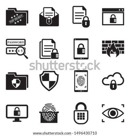 Confidential Information Icons. Black Flat Design. Vector Illustration.