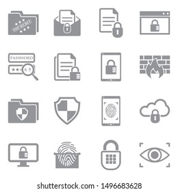 Confidential Information Icons. Gray Flat Design. Vector Illustration.