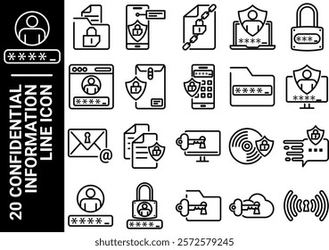 confidential information line icon, black and white