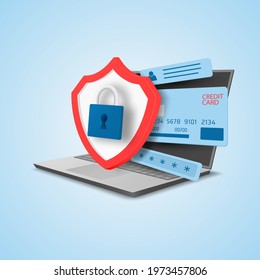 Confidential Information Protection Concept. Credit Card, Personal Data And Software Protection. Vector Illustration.