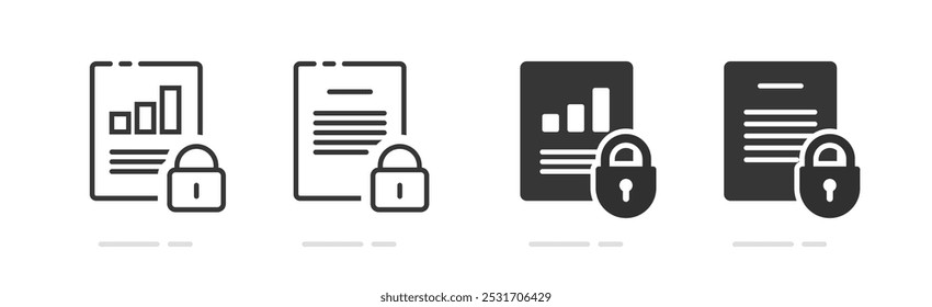 Vertrauliche Geheimhaltung Dokument Symbol Vektor Linie Strich einfaches Piktogramm Illustration Set, nda doc Datei Vereinbarung mit geheimen privaten Informationen Symbol Zeichen, sichere Sperre Sicherheitszugriff Bild